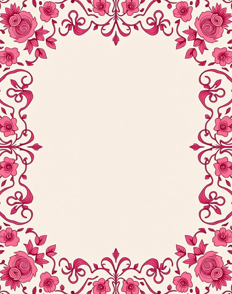 Pink Floral Scrollwork Border Rug