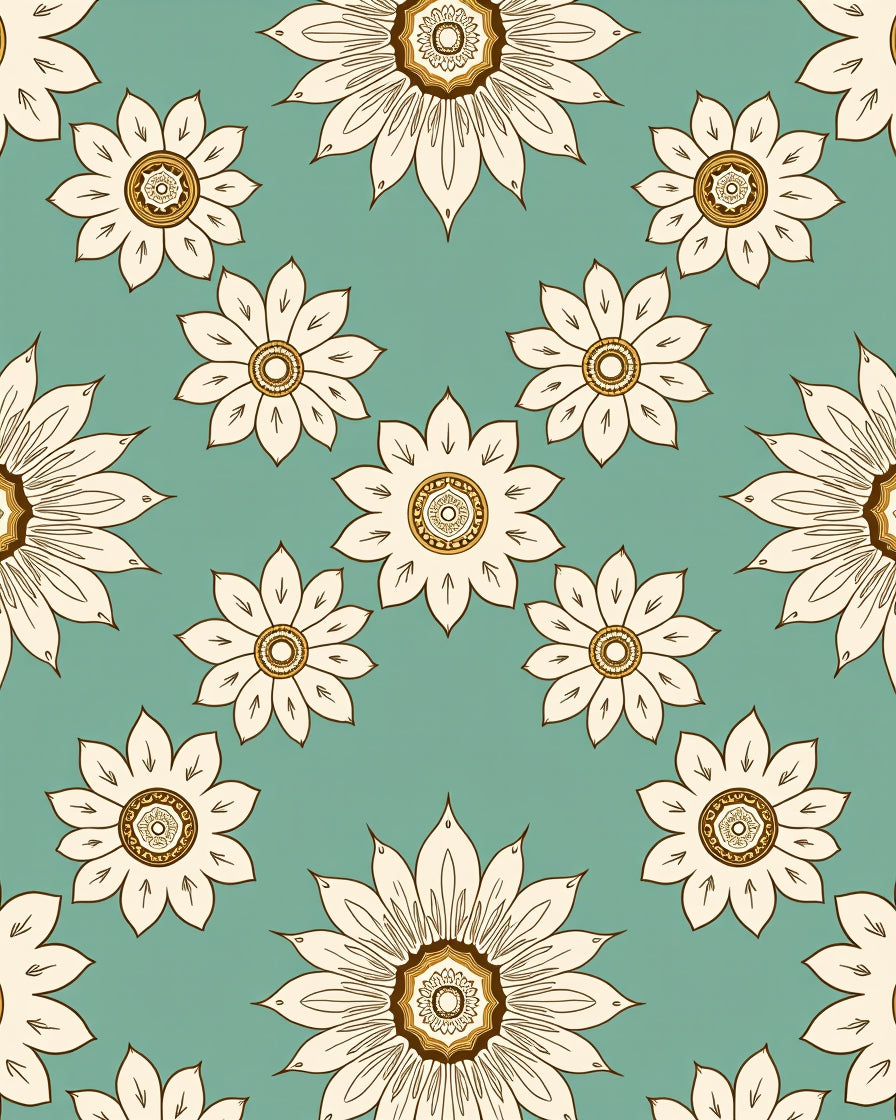 Floral Mandala Inspired Cream Brown Rug