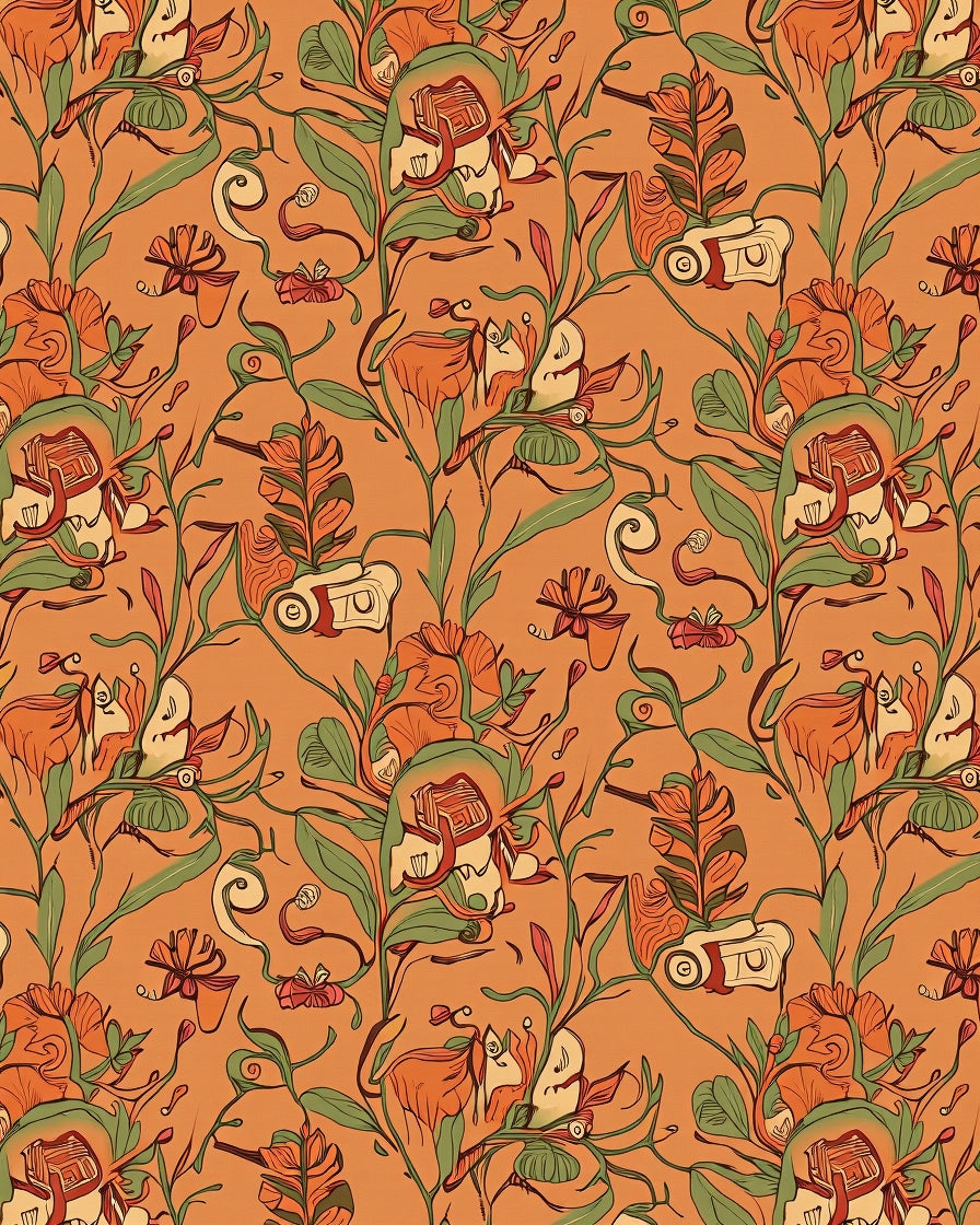 Art Nouveau Floral Vines Orange Rug