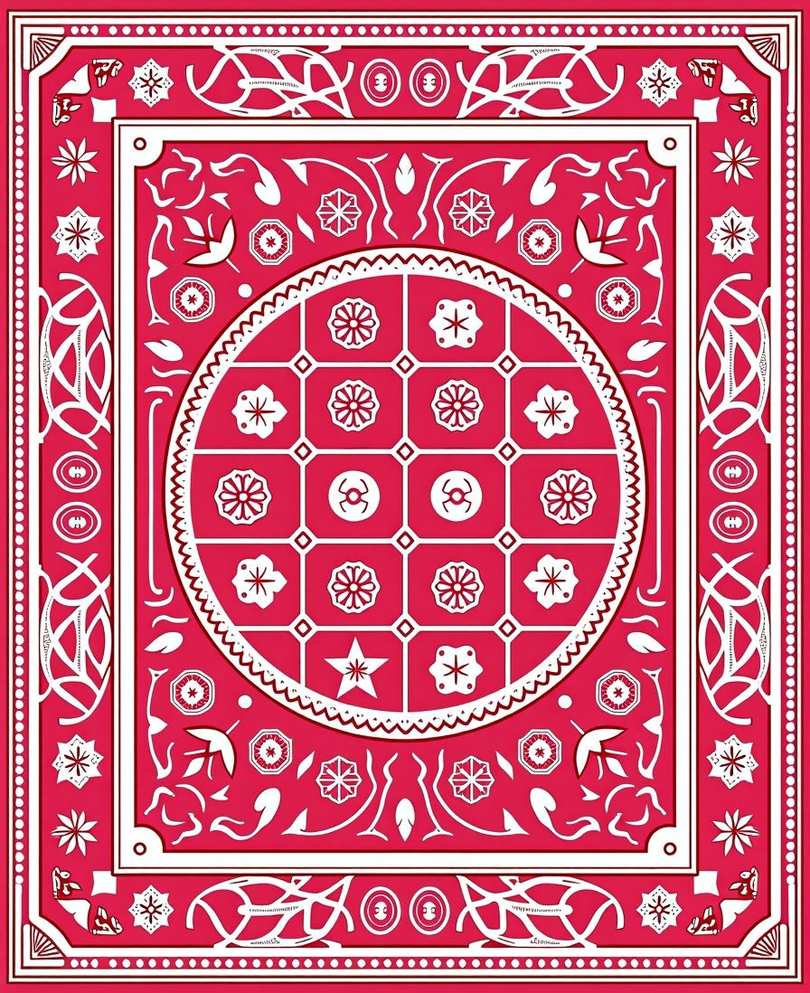 Red Floral And Geometric Pattern Rug