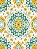Ornate Teal Yellow Sunburst Pattern Rug