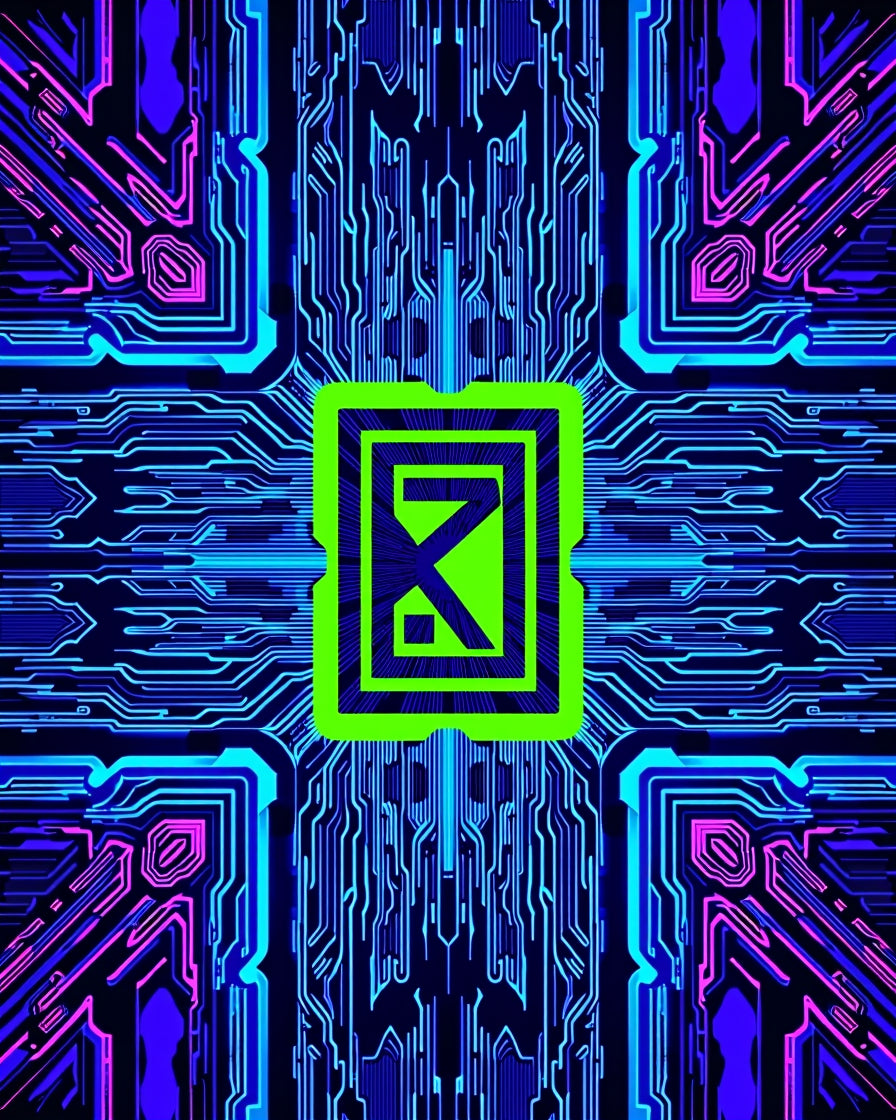Neon Circuit Board Style Rug