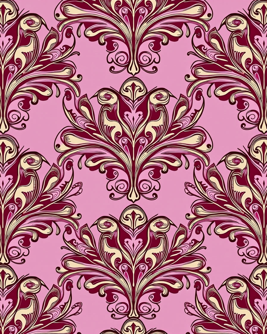 Ornate Floral Damask Pink Pattern Rug