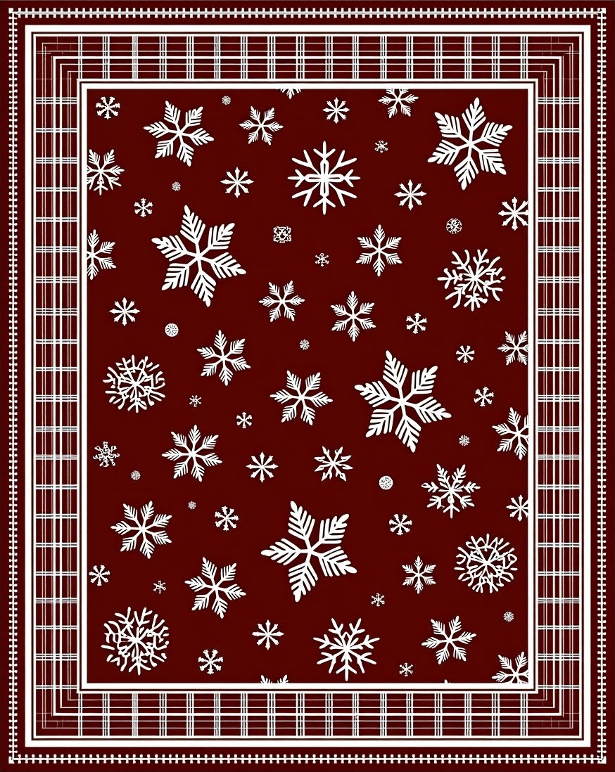 Winter Snowflakes Tartan Border Design Rug