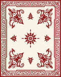 Red Ornamental Corner Scroll Design Rug