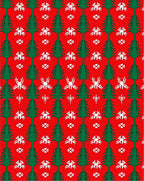 Red Green Tree Snowflake Pattern Rug