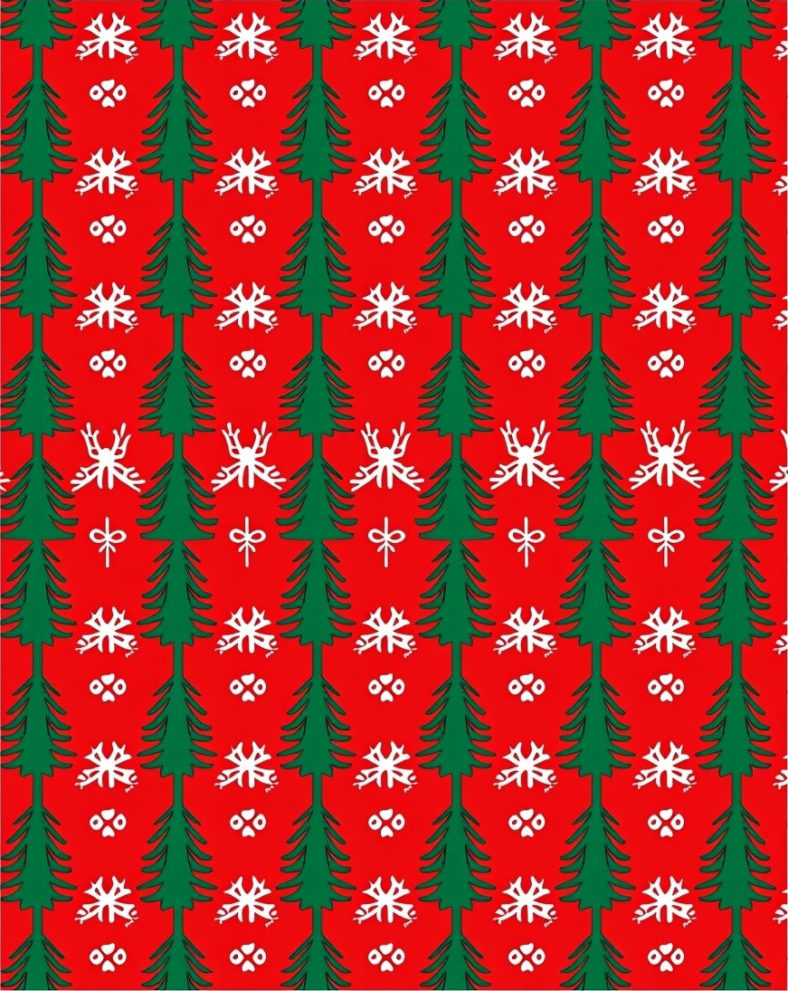 Red Green Tree Snowflake Pattern Rug