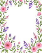 Whimsical Pink Purple Floral Border Rug