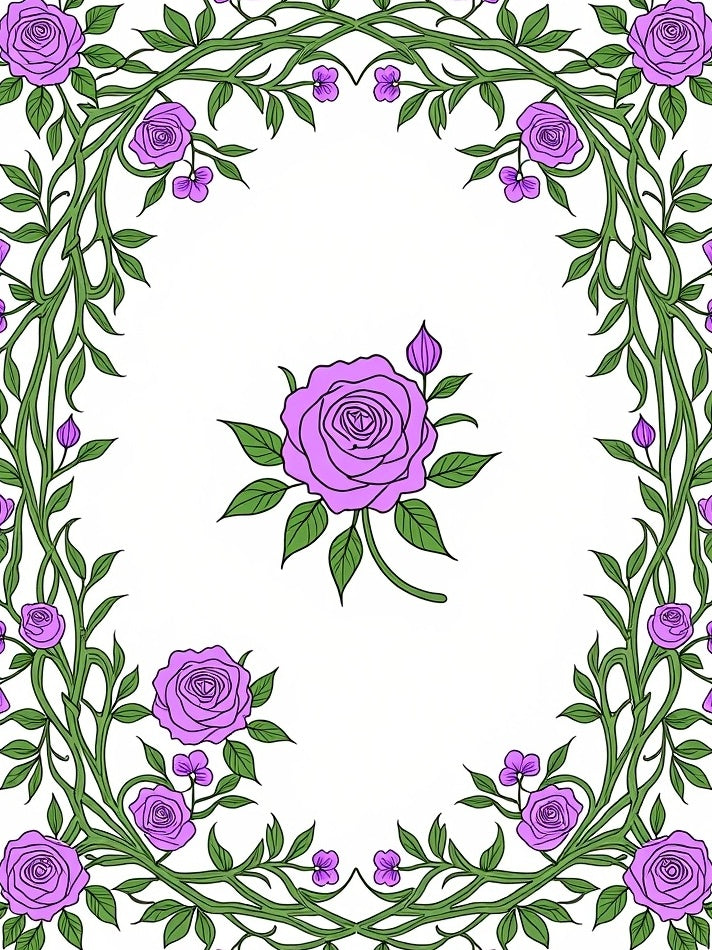 Floral Vine With Purple Roses Design Rug