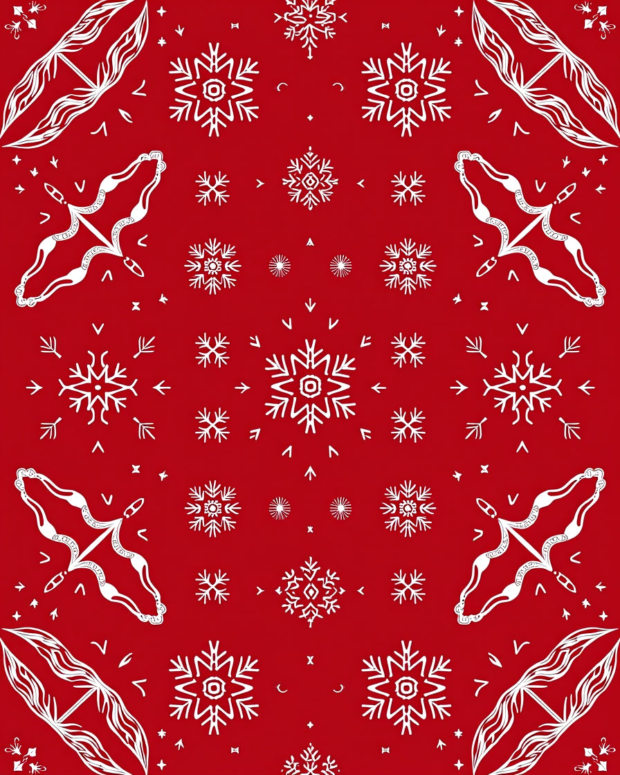White Snowflake Patterned Red Rug