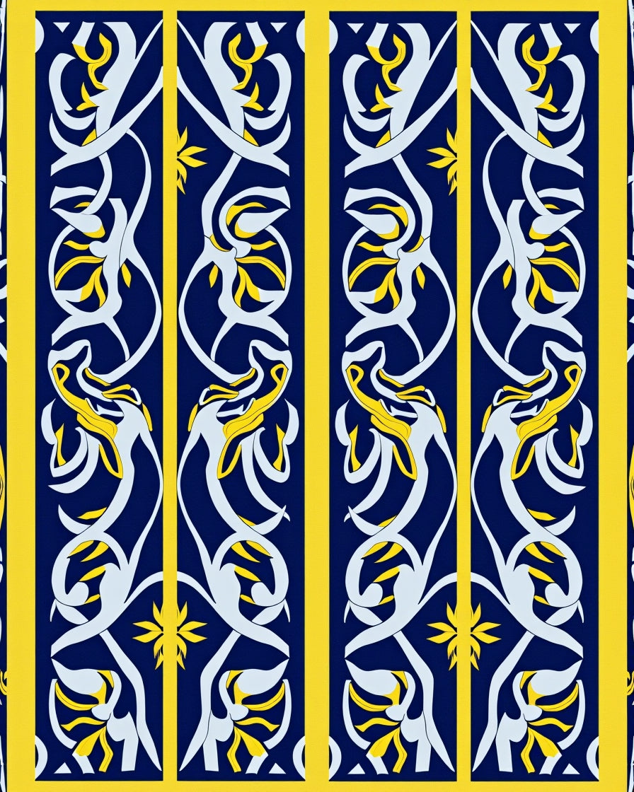 Ornate Dark Blue Yellow Floral Pattern Rug