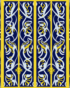 Ornate Dark Blue Yellow Floral Pattern Rug