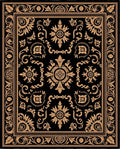 Elaborate Floral Scrollwork Black Gold Rug