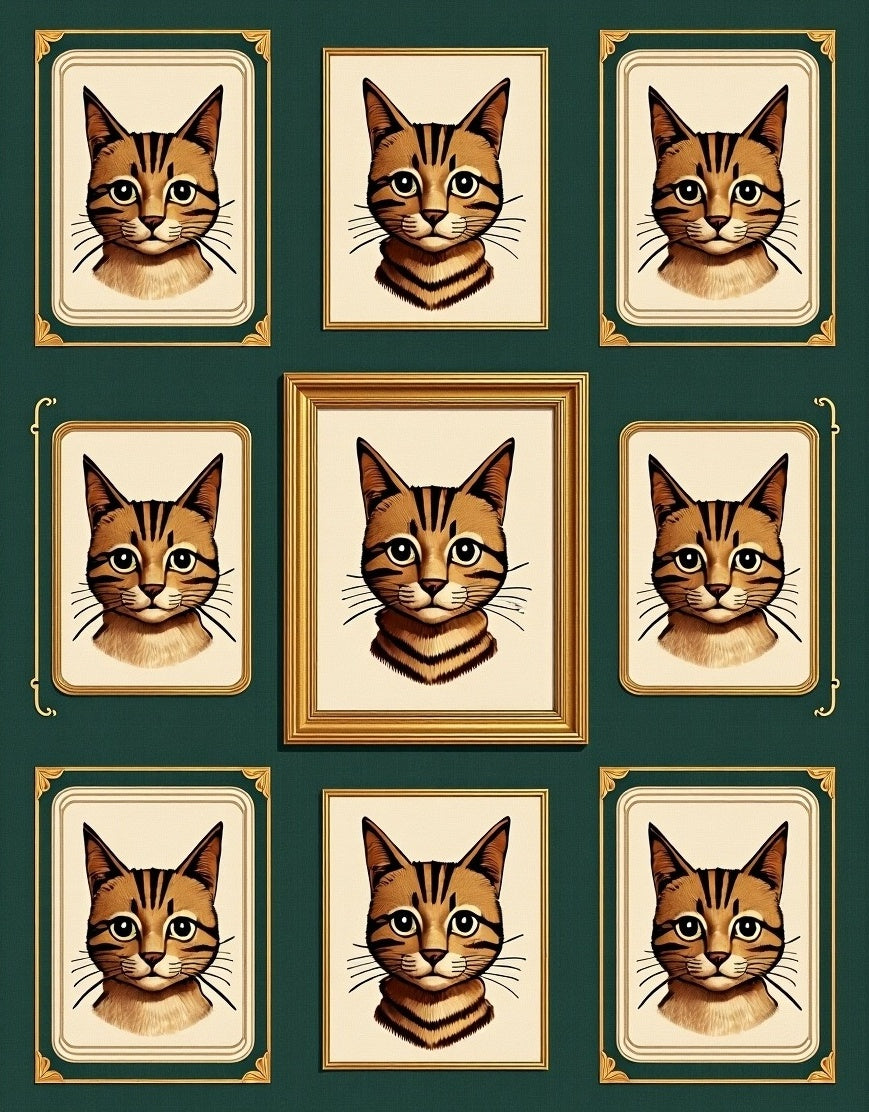 Vintage Cat Portrait Grid Pattern Rug