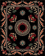 Black Floral Sunburst Pattern Rug