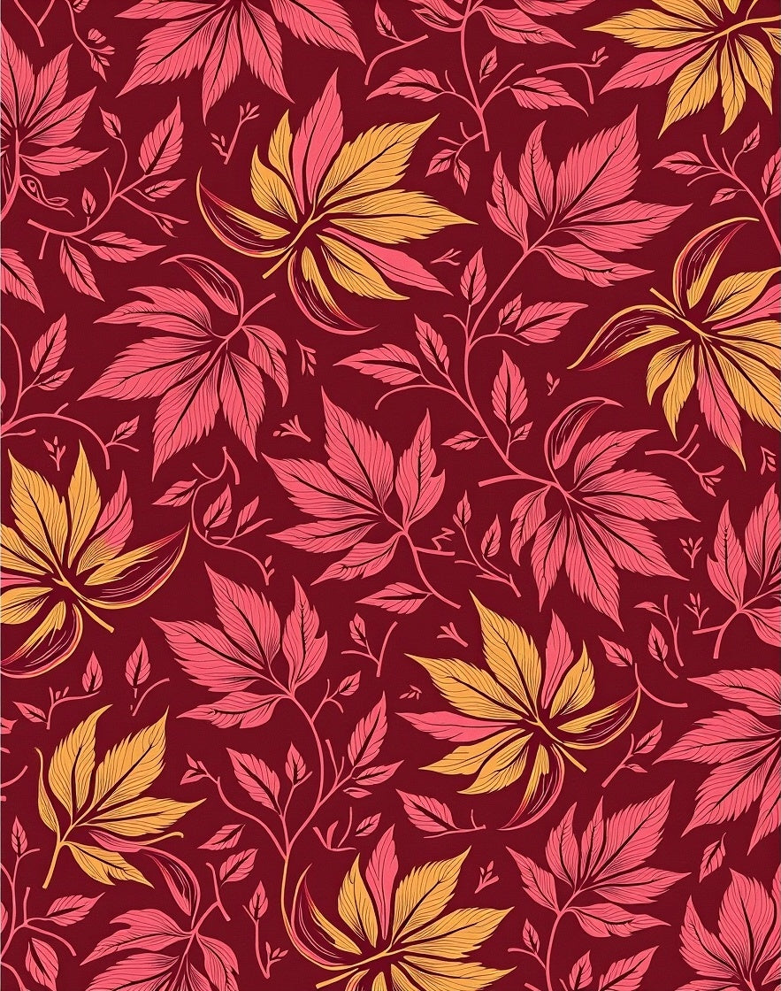 Crimson Vine Leaf Pattern Rug