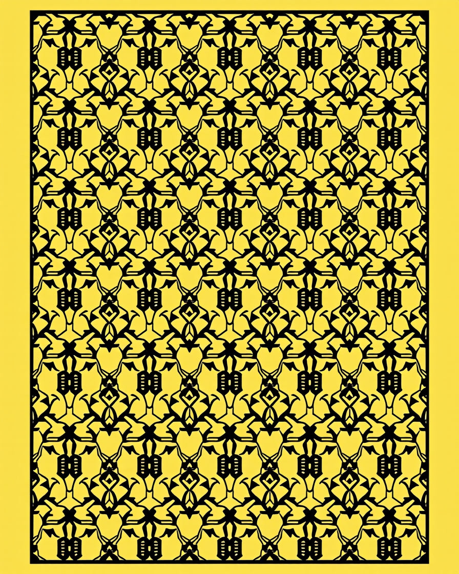 Intricate Black And Yellow Geometric Pattern Rug