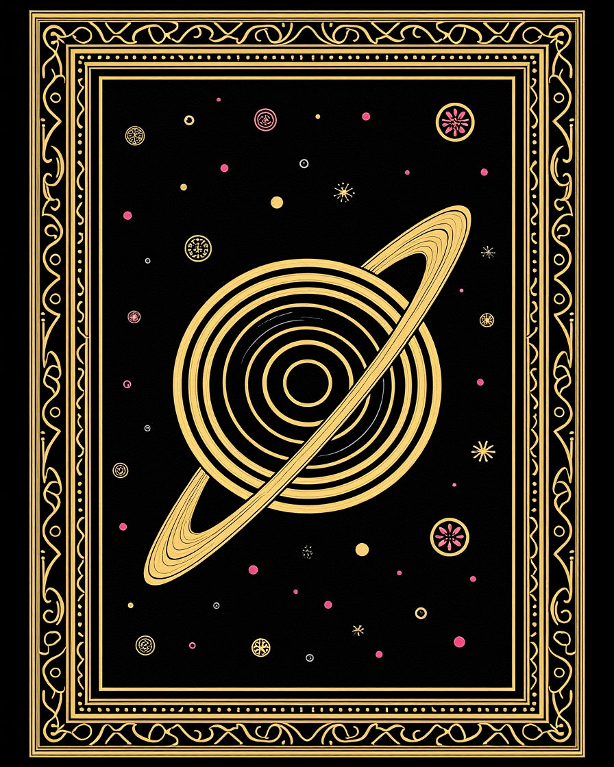 Striking Saturn and Stars Pattern Rug