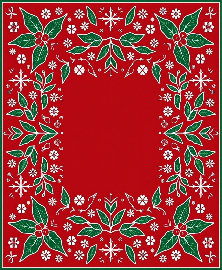 Festive Holly Snowflake Border Design Rug