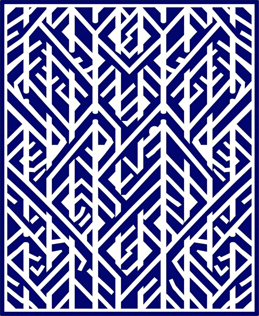 Deep Blue White Abstract Geometric Pattern Rug