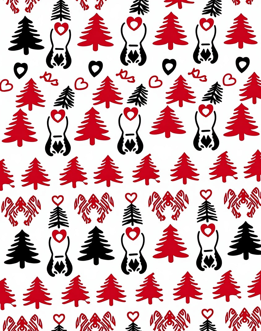 Red Black Hearted Tree Pattern Rug