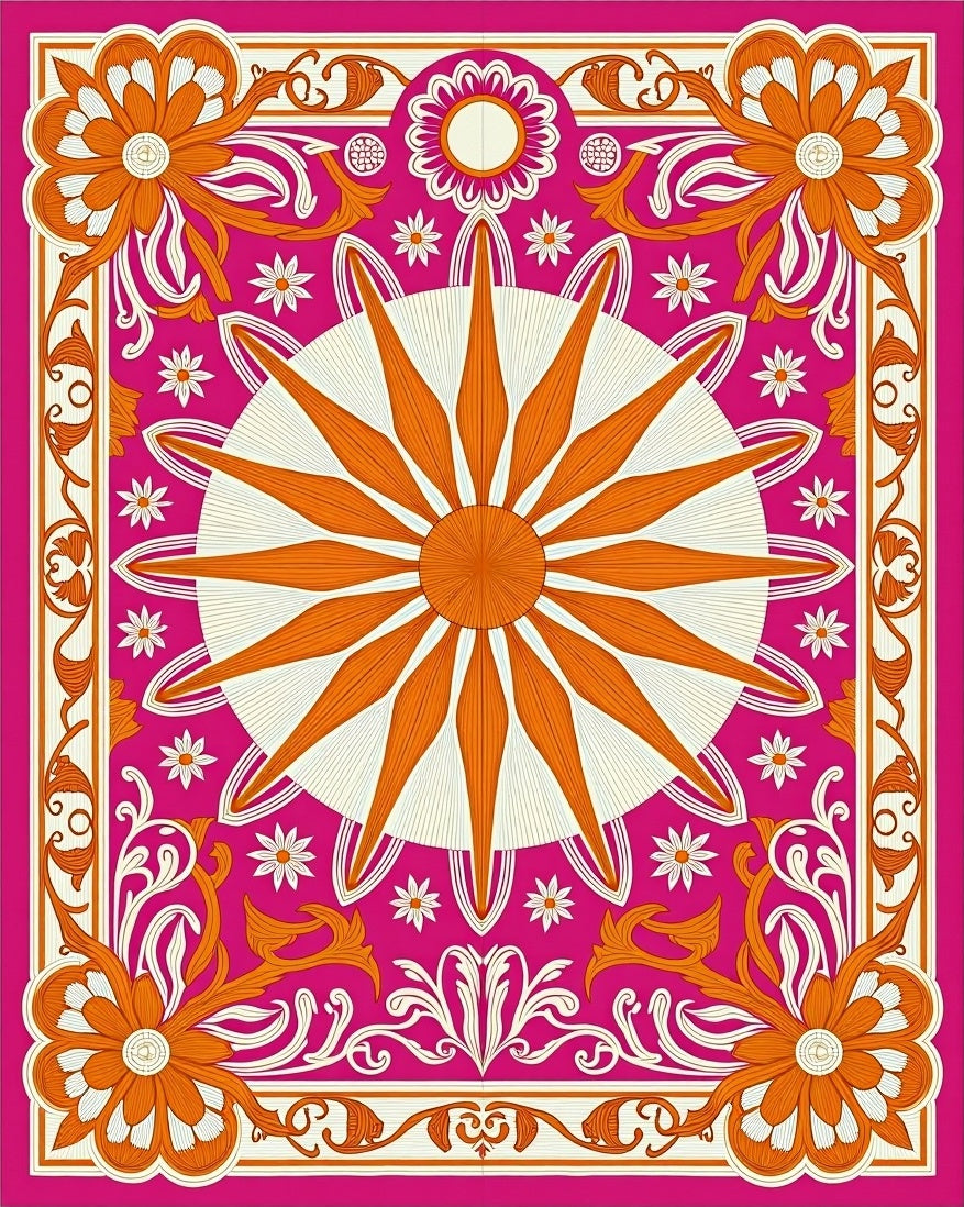 Radiant Fuchsia Sunburst Floral Rug