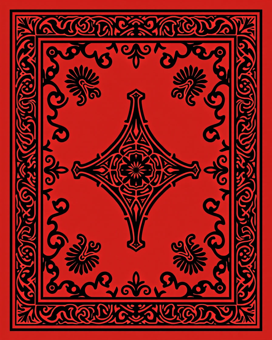Bold Red Black Ornate Scroll Rug