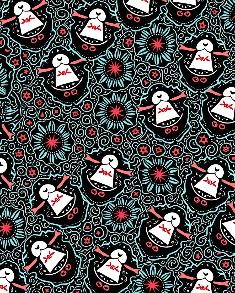 Whimsical Black Teal Figures Floral Rug
