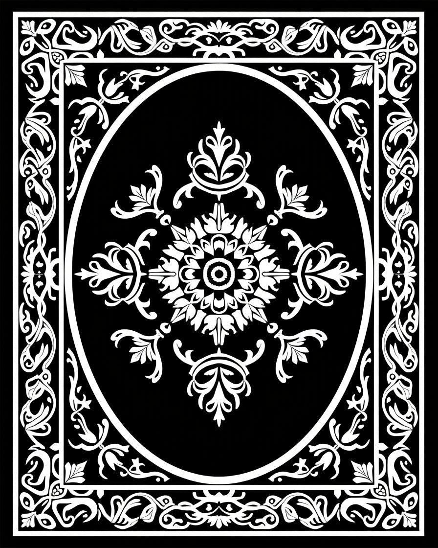 Classic Black Oval Floral Center Rug