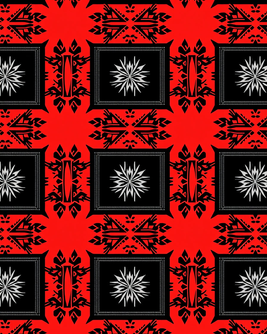 Bold Red Black White Geometric Pattern Rug