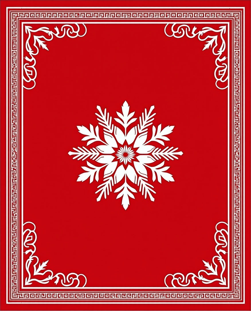 Red White Snowflake Floral Border Design Rug