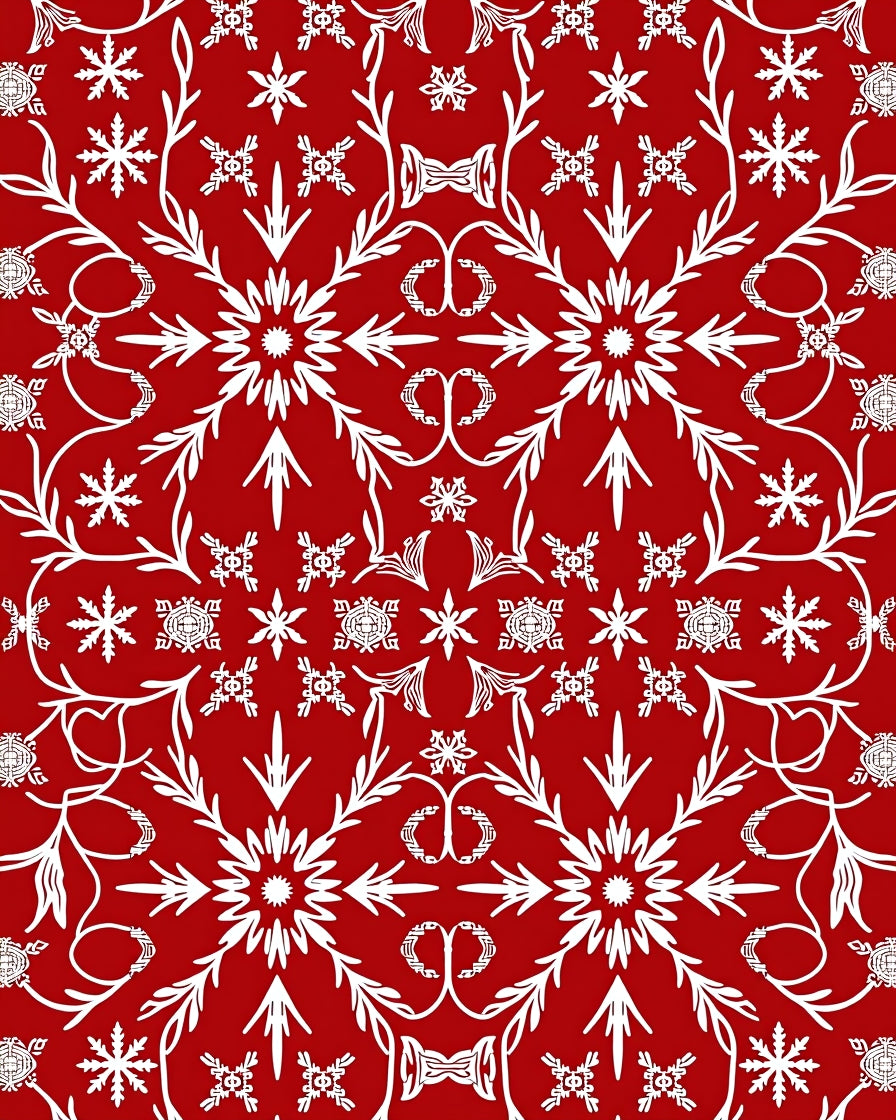 Red White Classic Floral Snowflake Design Rug