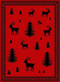 Bold Red Deer Pine Pattern Rug