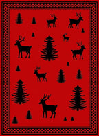 Bold Red Deer Pine Pattern Rug