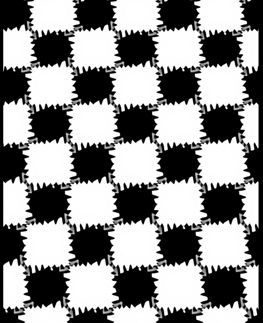 Black White Jagged Checkered Design Rug