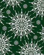 White Snowflake Patterned Dark Green Tile Rug