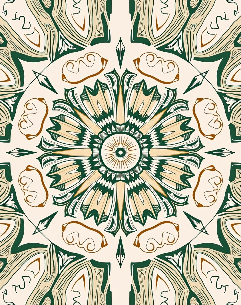 Archway Green Ivory Floral Medallion Rug