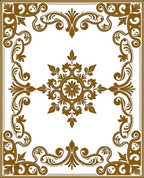 Ornate Golden Floral Scrollwork Frame Rug