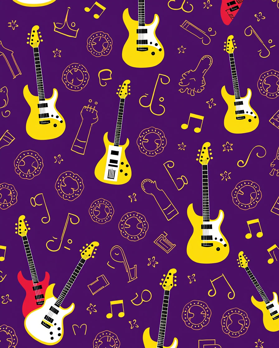 Yellow Electric Guitars Musical Notes Pattern Rug