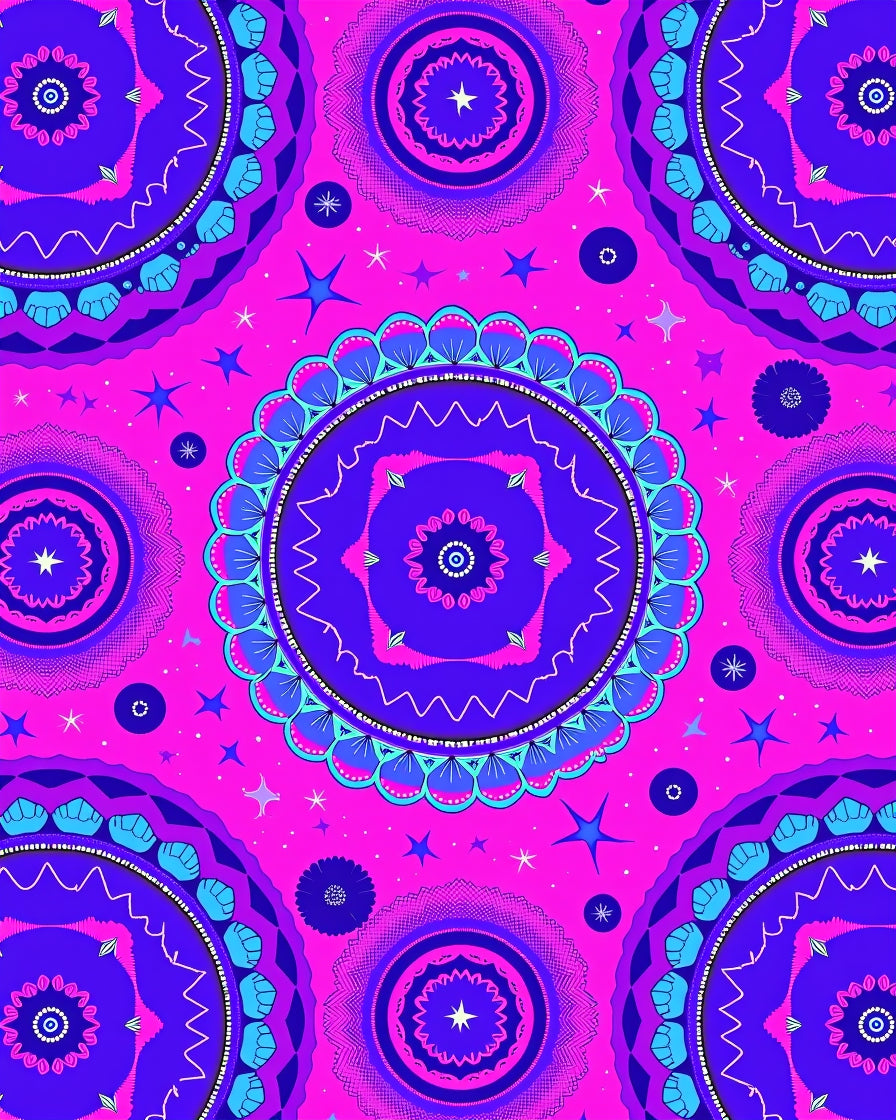 Vibrant Pink Blue Mandala Stars Rug