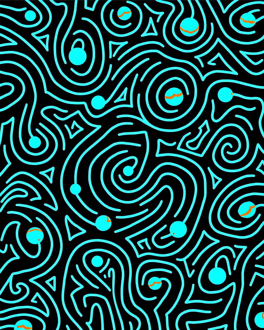 Aqua Swirl Abstract Geometric Black Rug