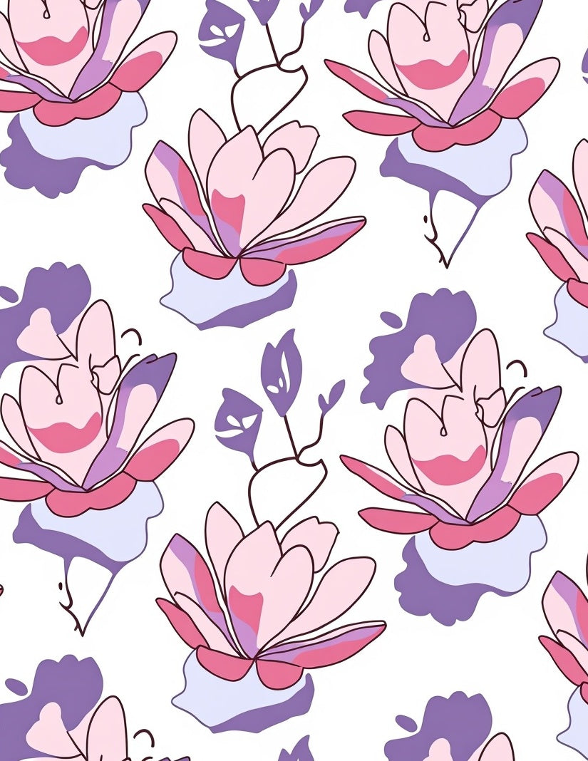 Pink Purple Floral Outline Design Rug