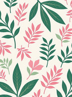 Pink Green Leafy Pattern Rug