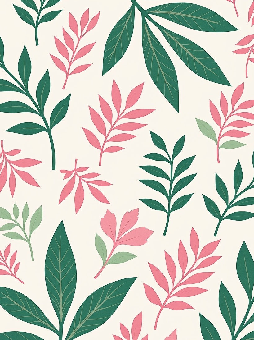 Pink Green Leafy Pattern Rug