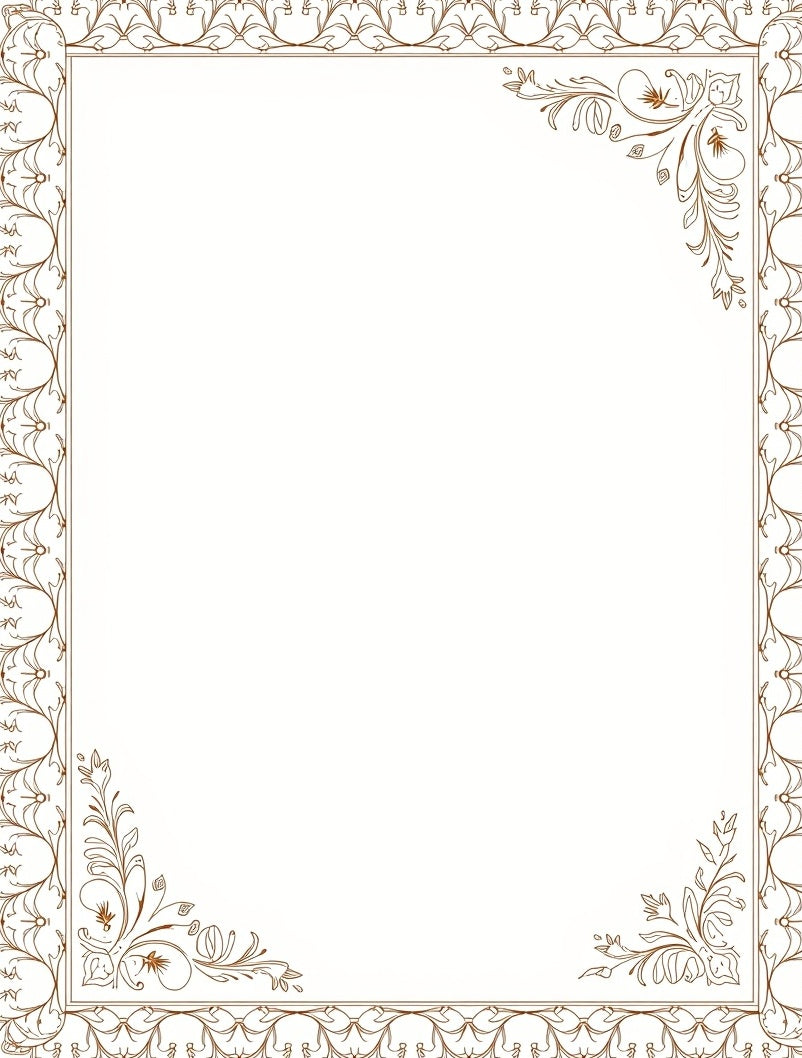Elegant Brown Floral Vine Frame Design Rug