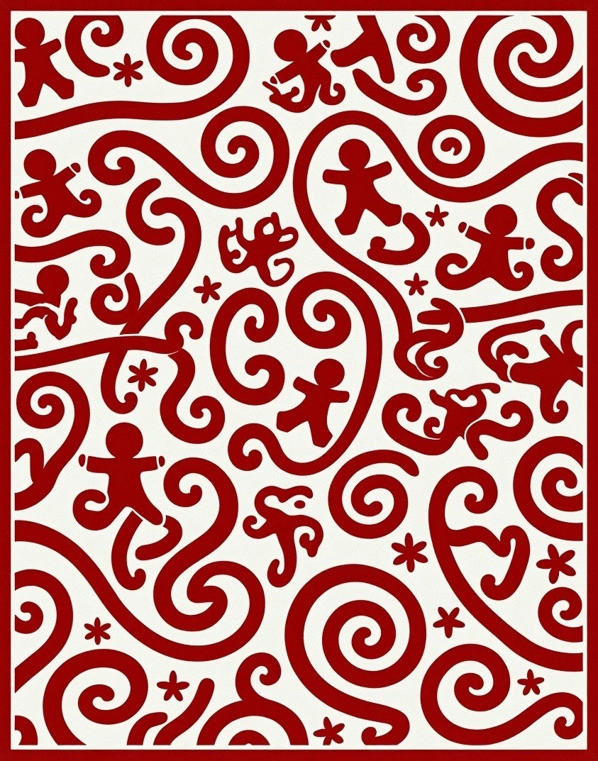 Red Swirls Figures Playful Pattern Rug