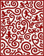 Red Swirls Figures Playful Pattern Rug