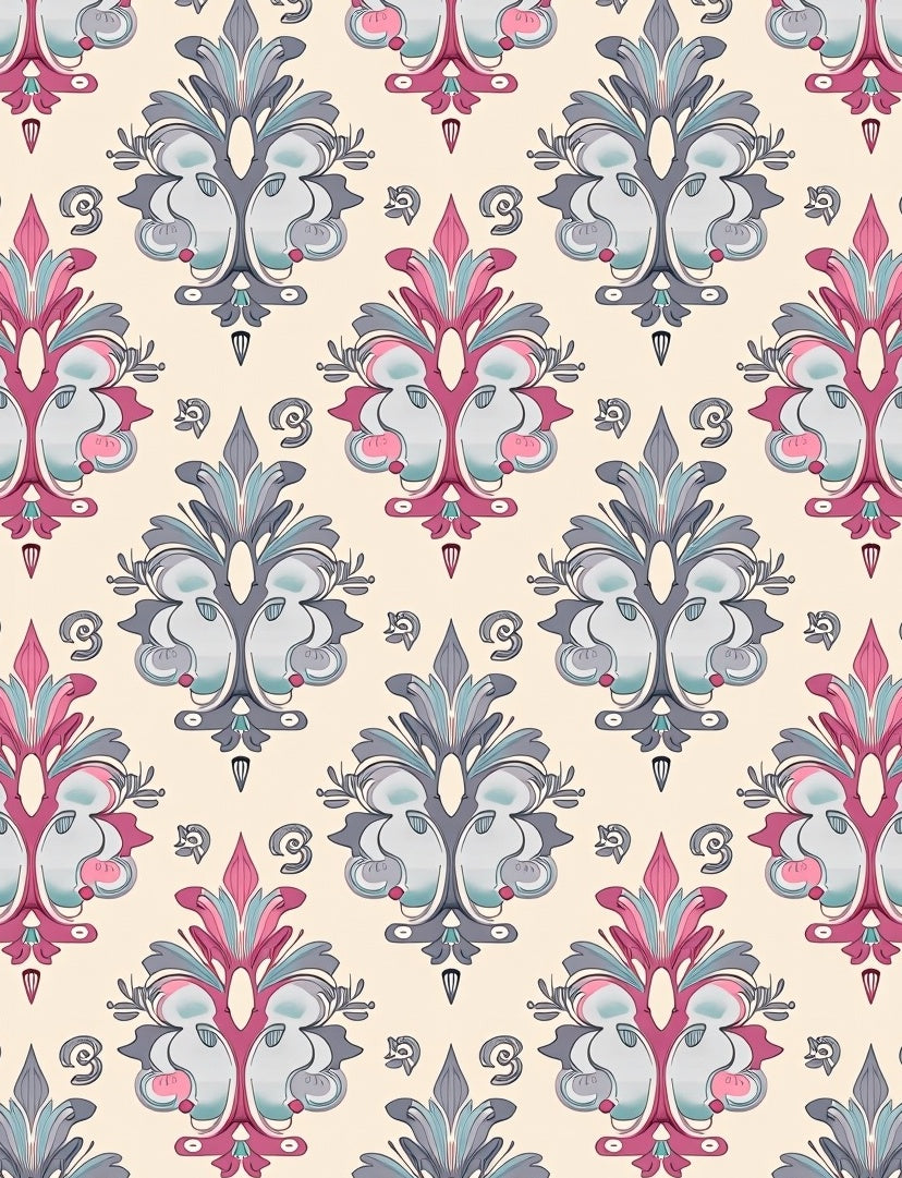 Damask Floral Pattern with Pink Accents Rug
