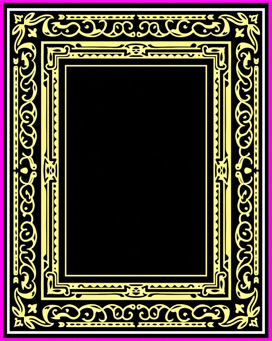 Ornate Black Yellow Pink Border Rug