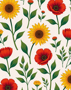 Vibrant Floral Sunflower Poppy Pattern Rug